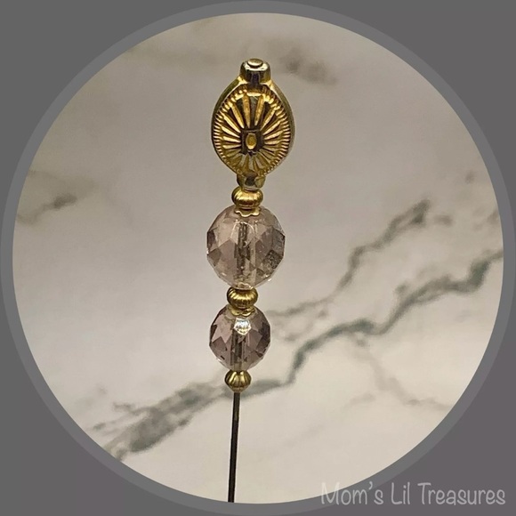 Light Grayish Purple Crystal Gold Tone Accent • 8” • Hatpin - Stick Pin • 4/10 - Picture 1 of 10